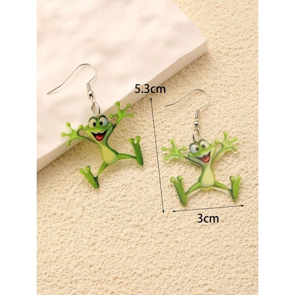 ⭐ Jumping Happy Frog Dangle Drop Earrings Colorful Whimsy Lghtweight Acrylic Fun - Picture 3 of 4